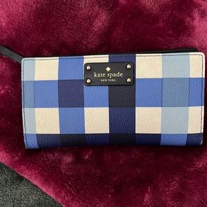 Kate spade blue & white gingham wallet